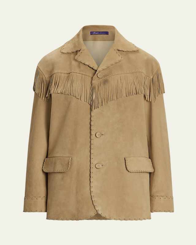 Ryland Fringe-Trim Suede Coat